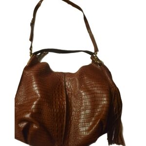 Brahmin Rich Brown Embossed Shoulder Bag